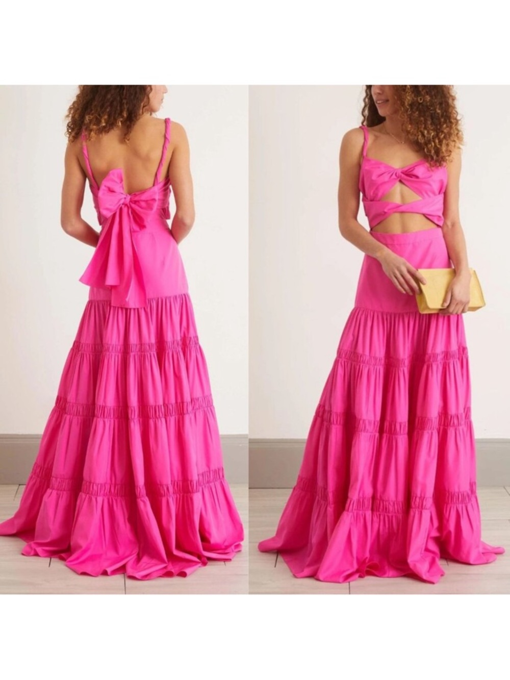 Alexis Azalea Maxi Dress Magenta Pink Twist Cutout Tiered Gown M‎ - Picture 2 of 16